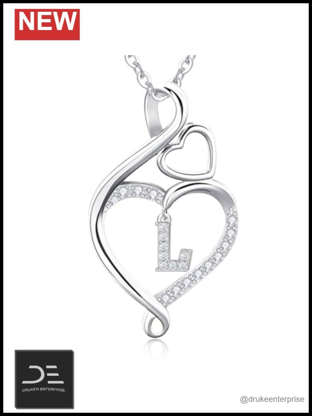 925 Sterling Silver Initial Pendant Necklace with Cubic Zirconia for Women